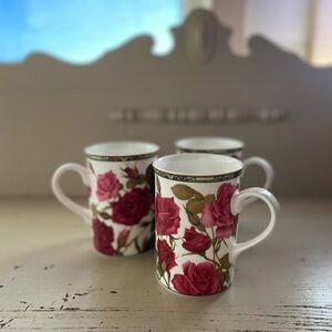 Fine Bone China Roses Mugs - Set of Three